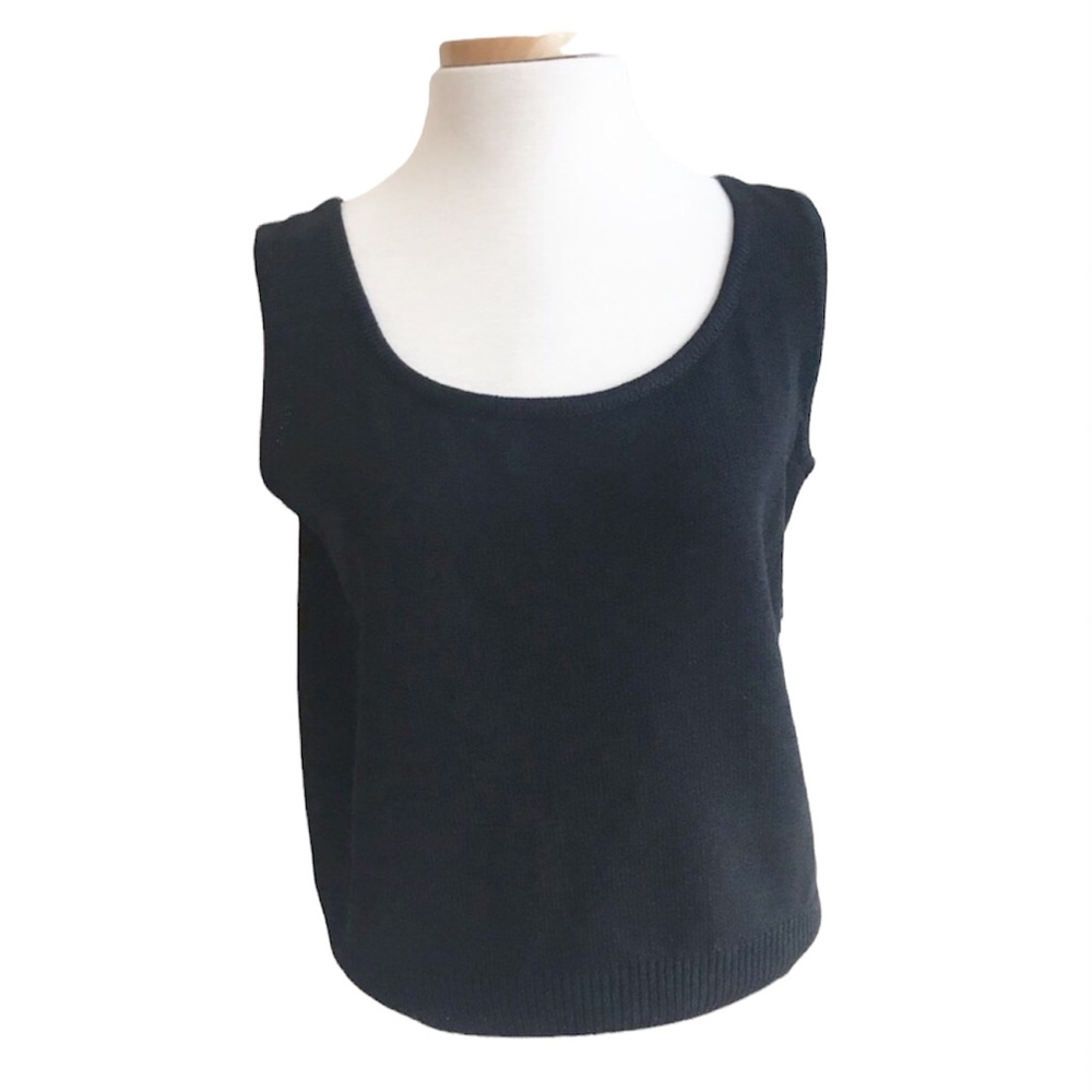 St. John Basics Knit Scoop Neck & Back Sleeveless Tank Top Shell Black Sze M NWT